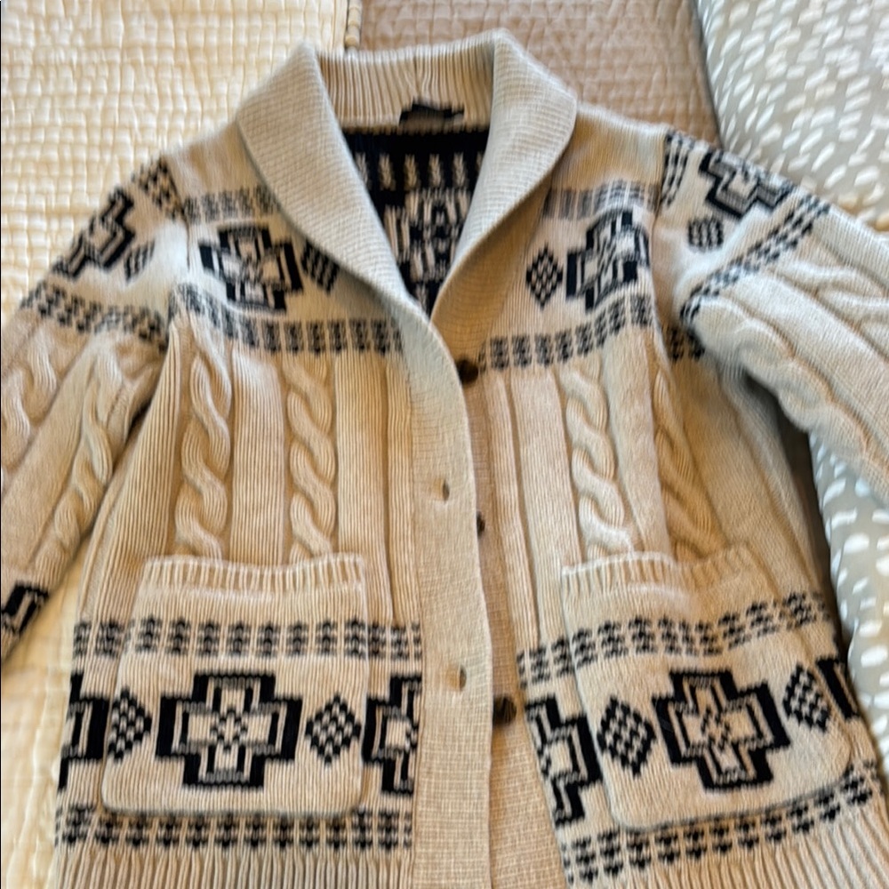 Pendleton Tan and Black Geometric Cardigan Sweater